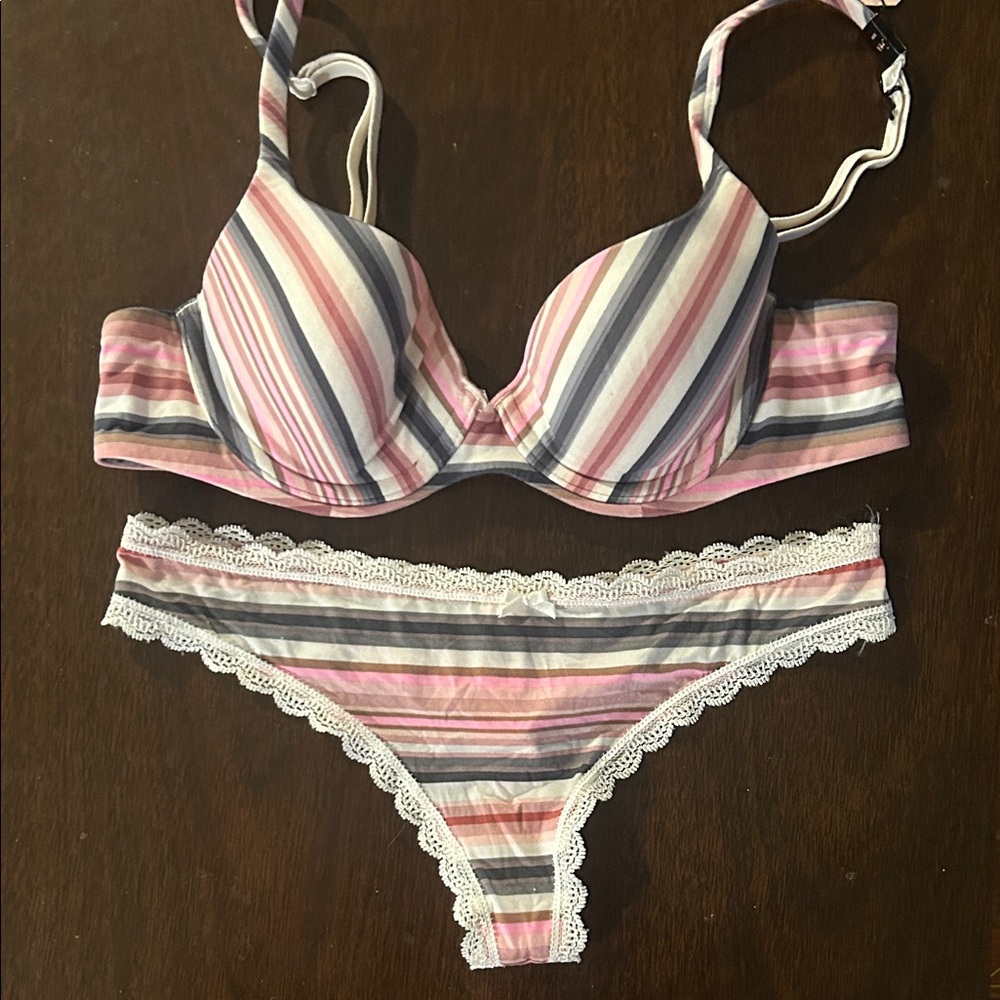 Victoria's Secret Pink and Gray Striped Lingerie